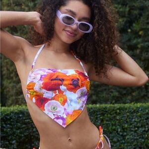 Aerie orange pink floral spring bandana bikini top halter